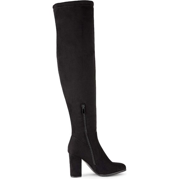 Women's Shoo-black Suede Thigh High Over The Knee Rounded Toe Fashion Boots - Picture 2 of 7